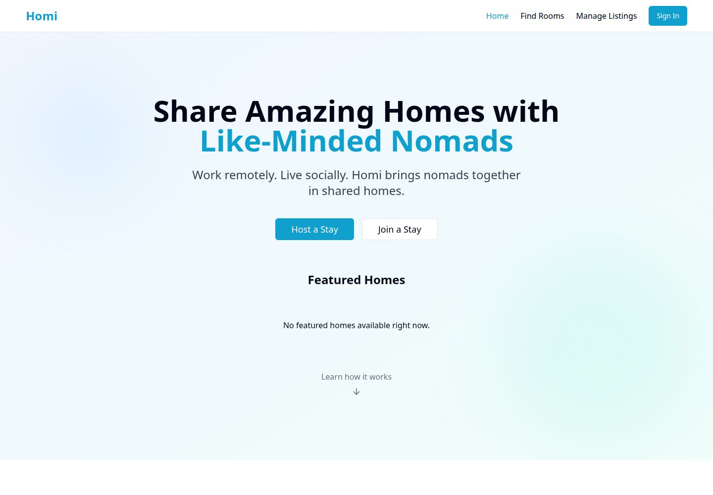 Homi public website screenshot