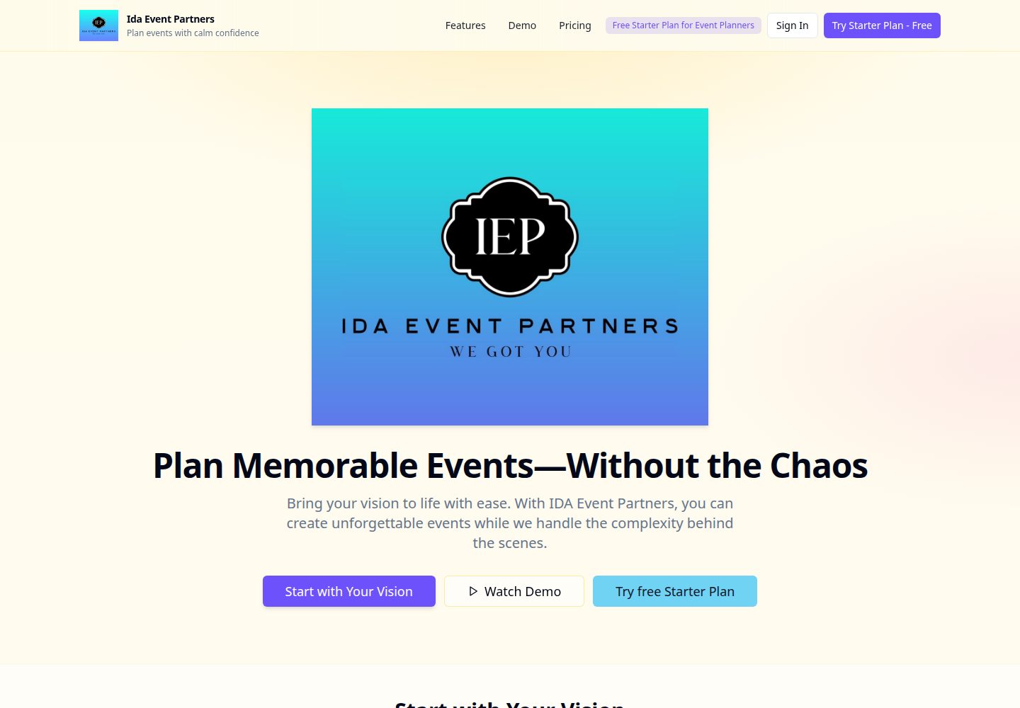Ida Event Partners public website screenshot