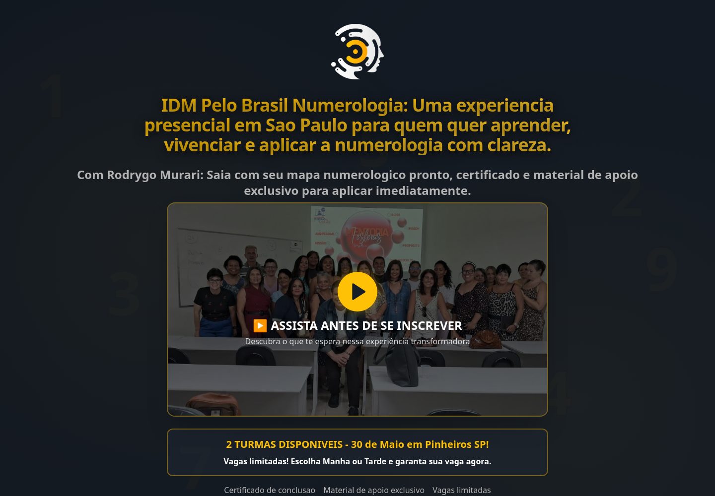 IDM Pelo Brasil Numerologia public website screenshot