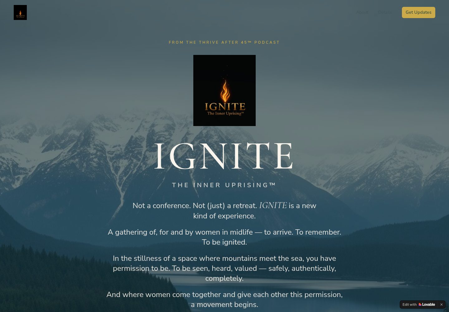 IGNITE: The Inner Uprising public website screenshot