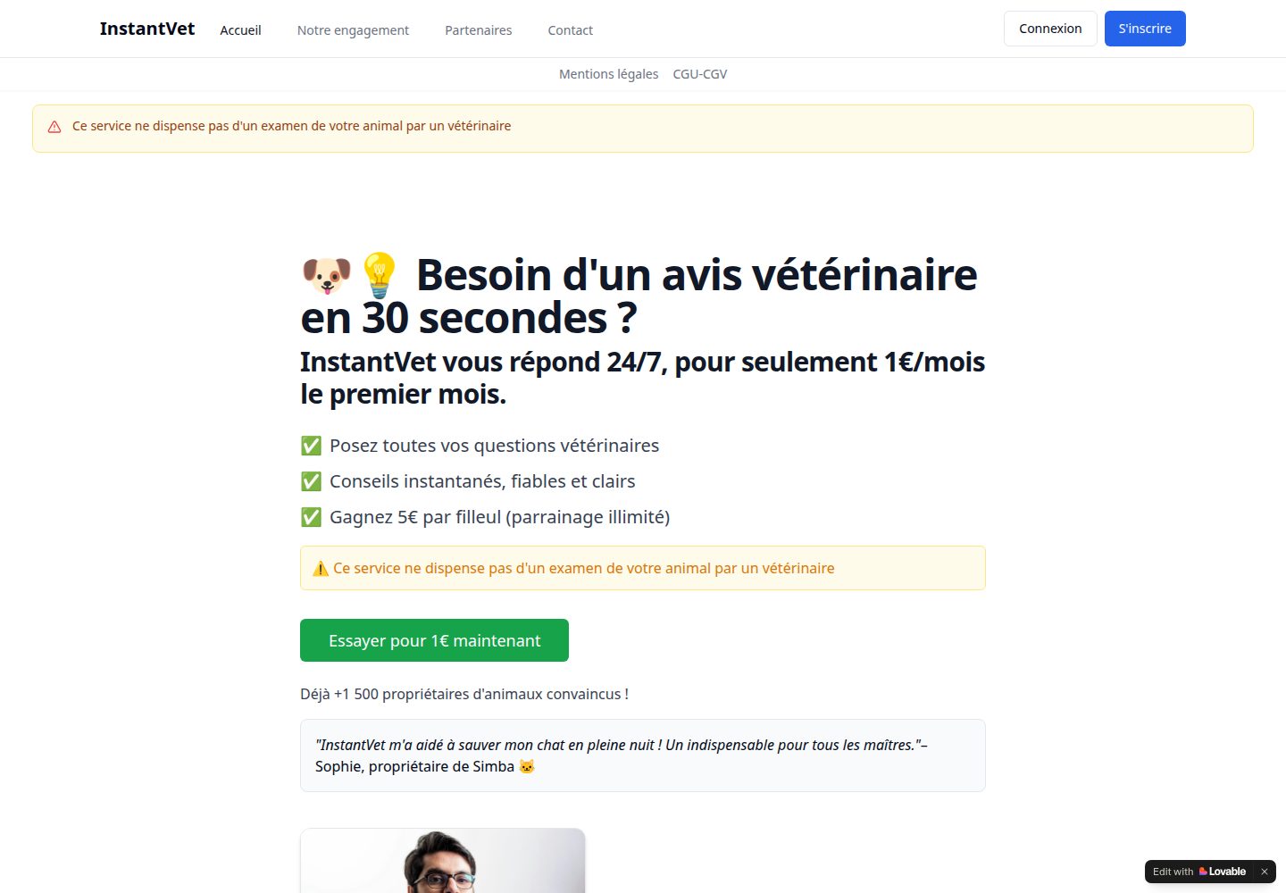 InstantVet public website screenshot