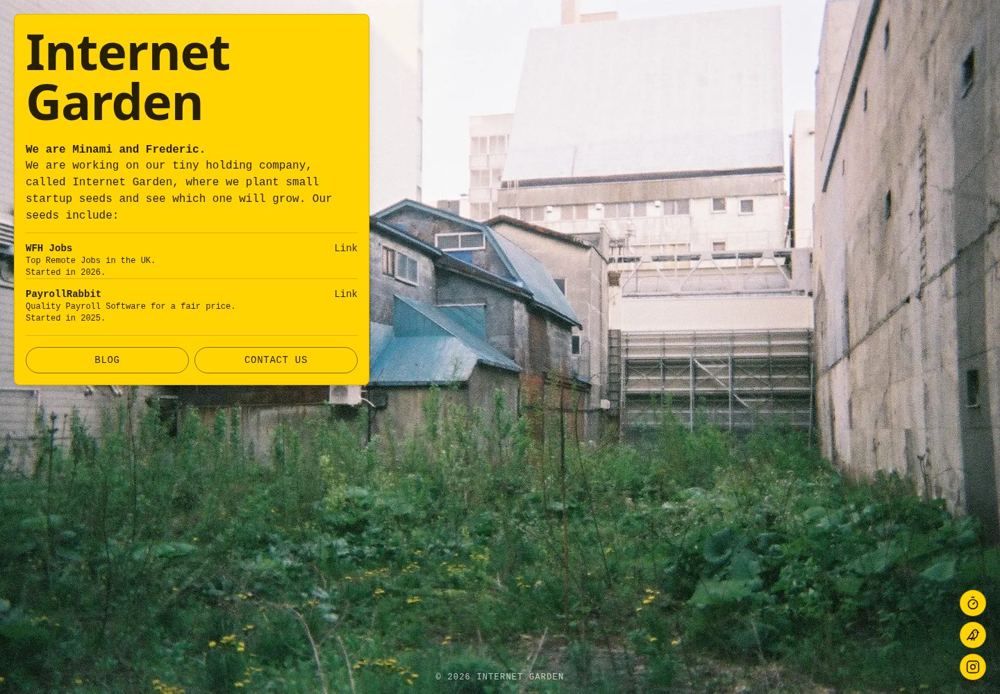 Internet Garden public website screenshot
