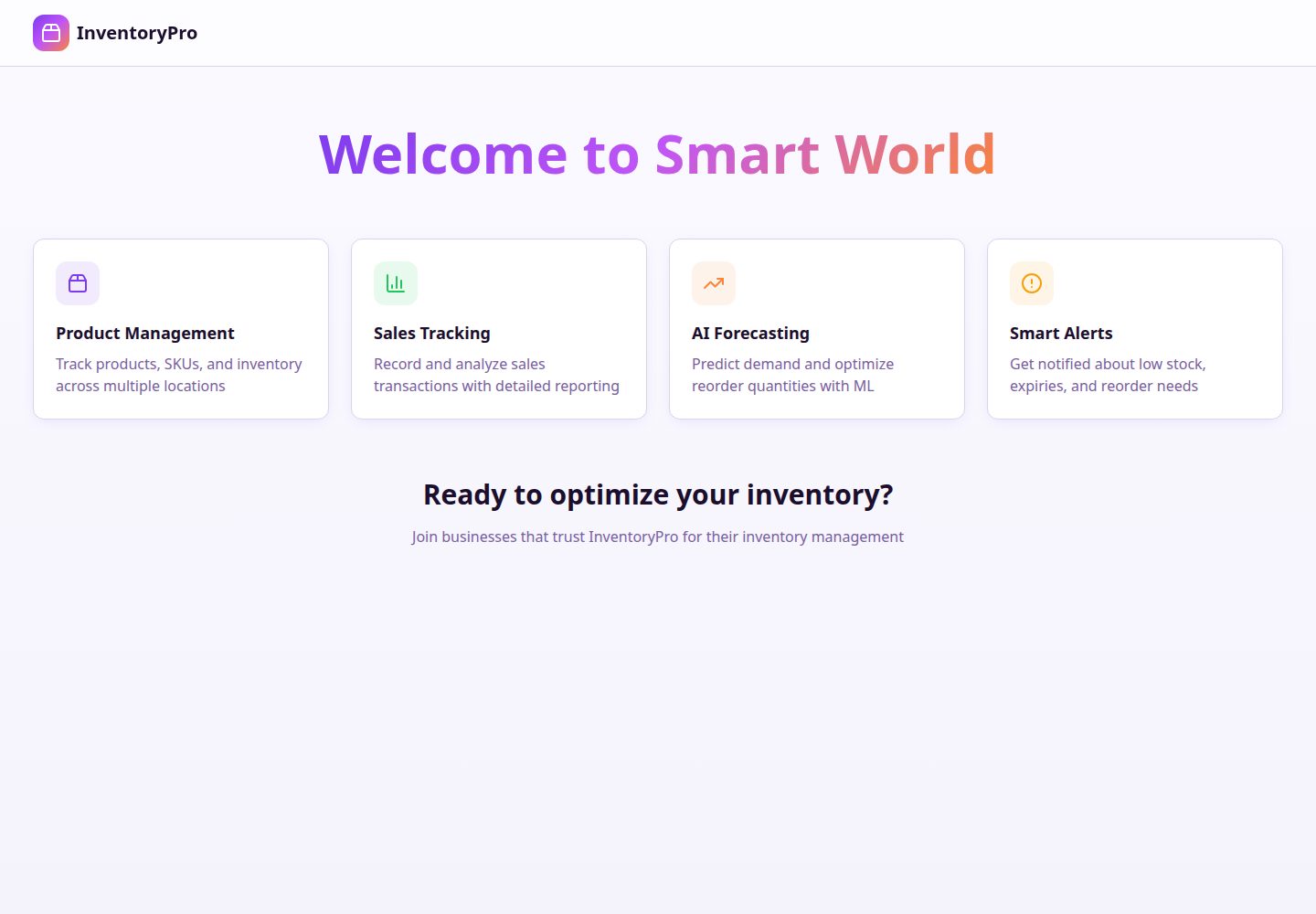 InventoryPro public website screenshot