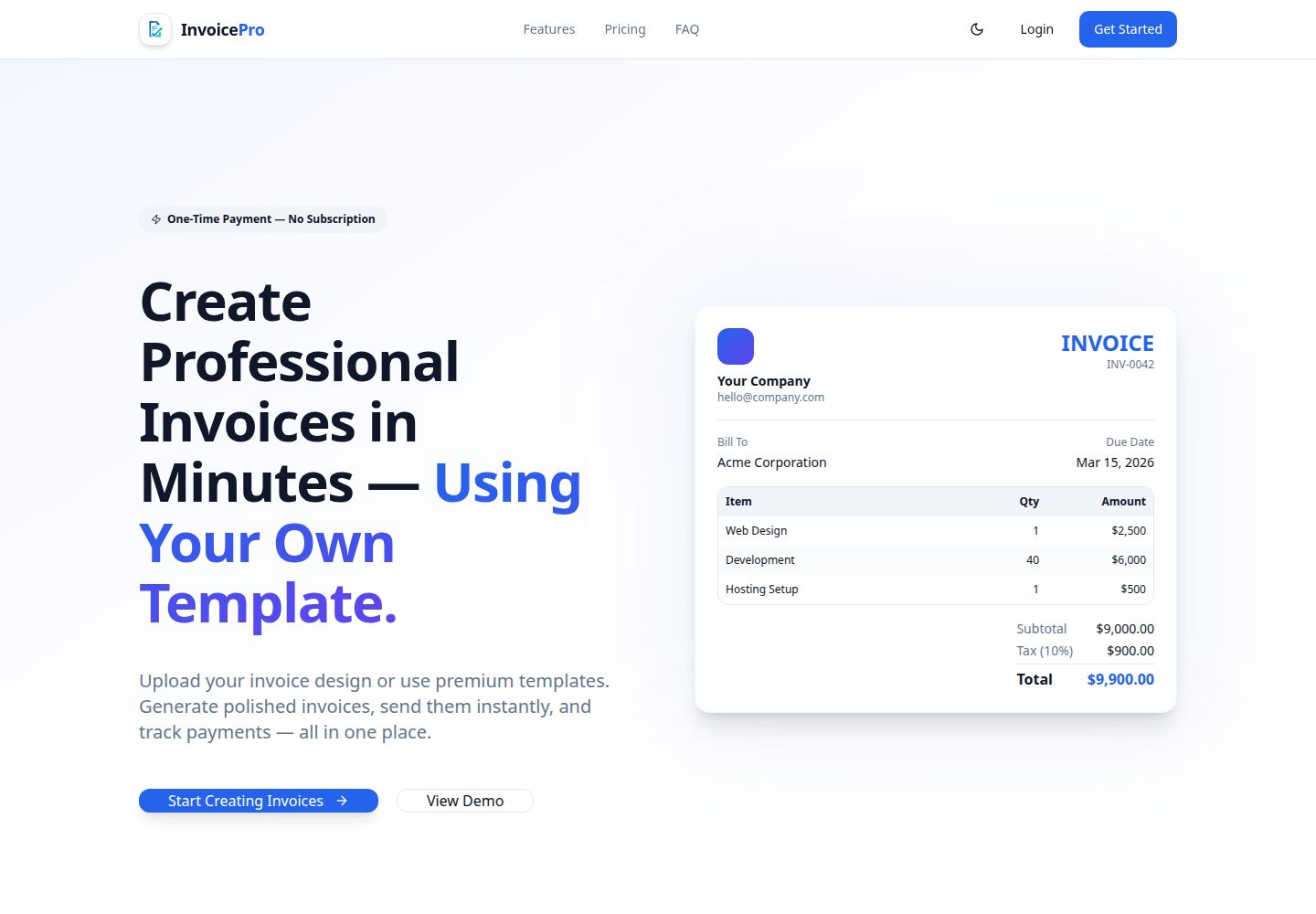 InvoicePro public website screenshot
