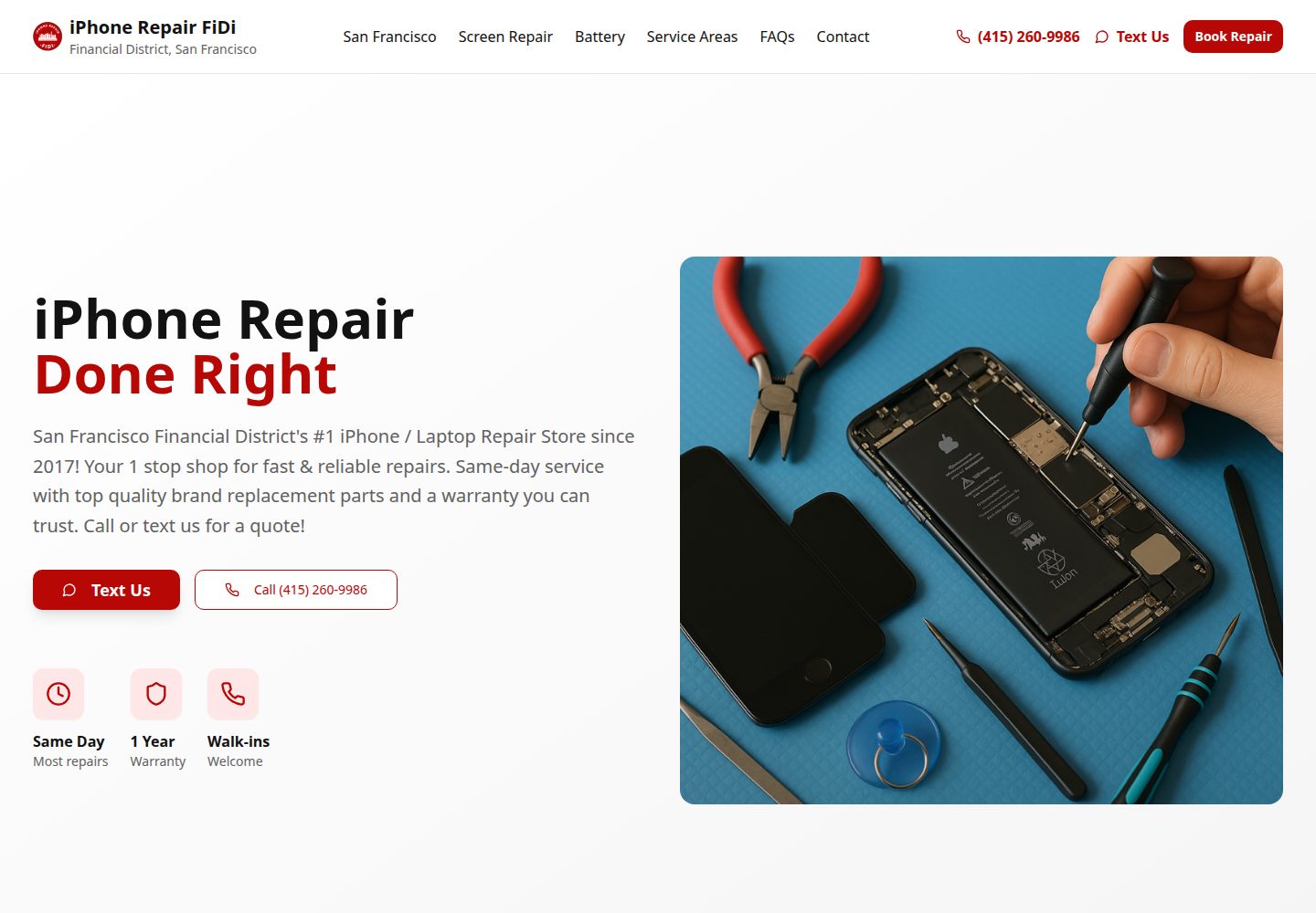 iPhone Repair FiDi public website screenshot
