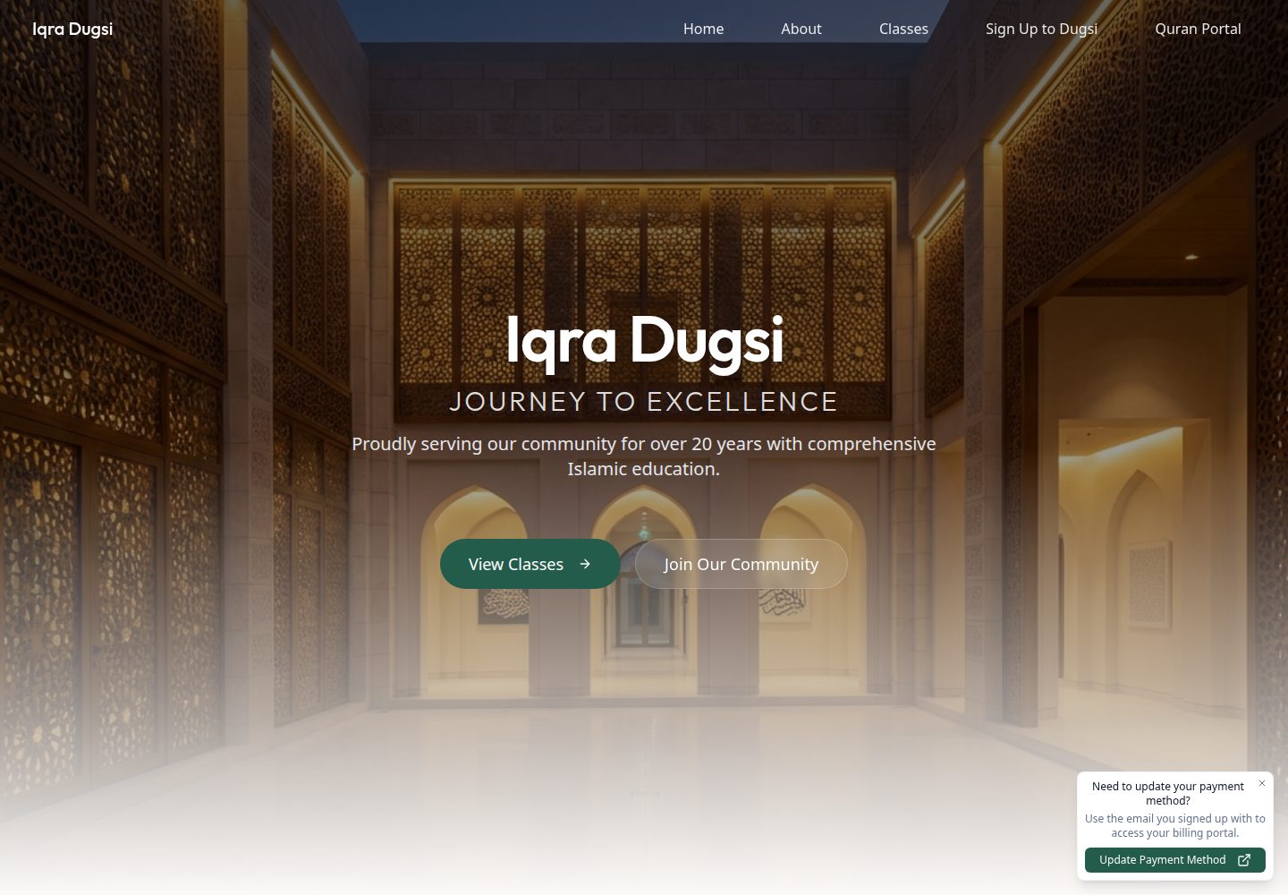 Iqra Dugsi public website screenshot