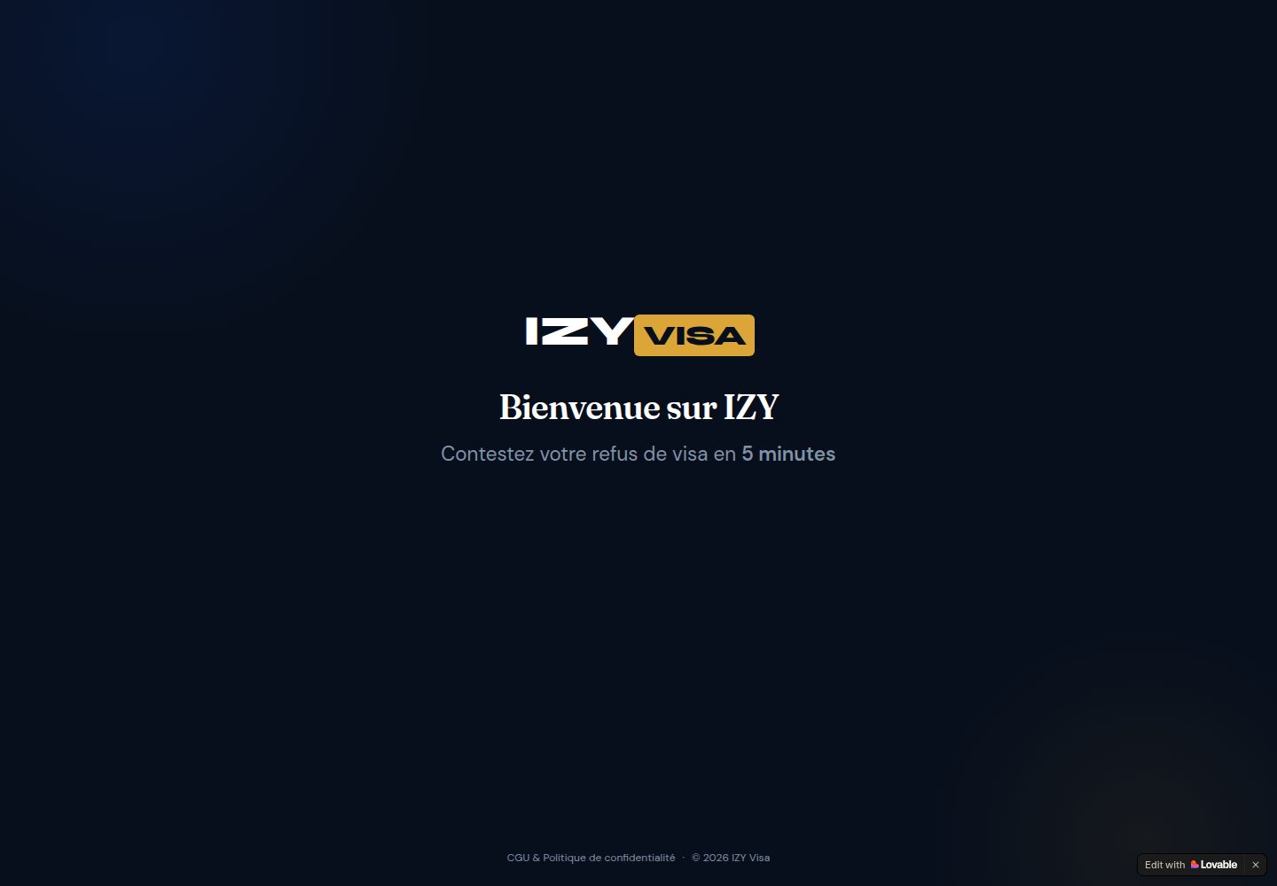 IZY Visa public website screenshot