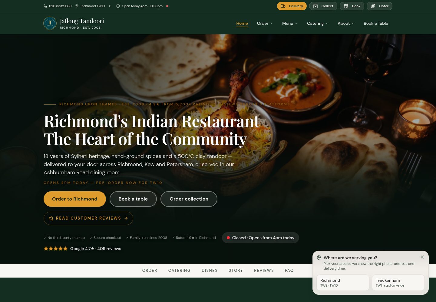 Jaflong Tandoori public website screenshot