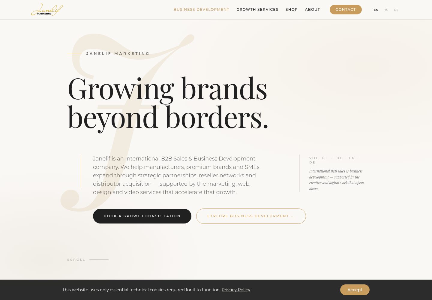 Janelif Marketing public website screenshot