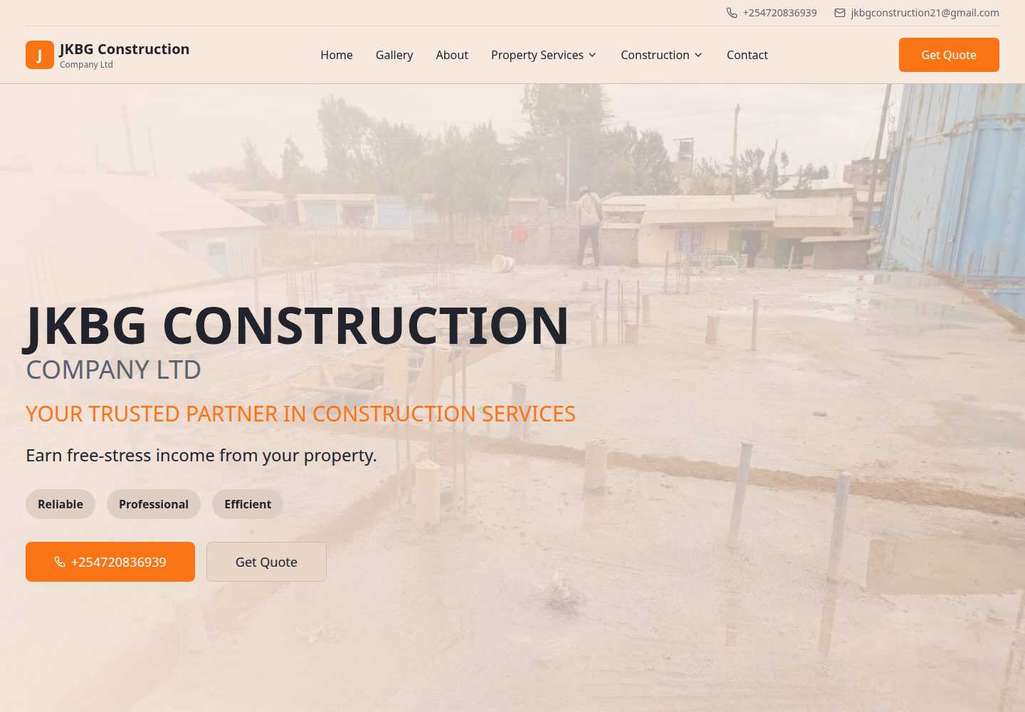 JKBG Construction public website screenshot