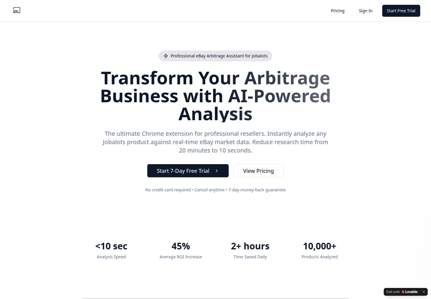 Joba Helper public website screenshot