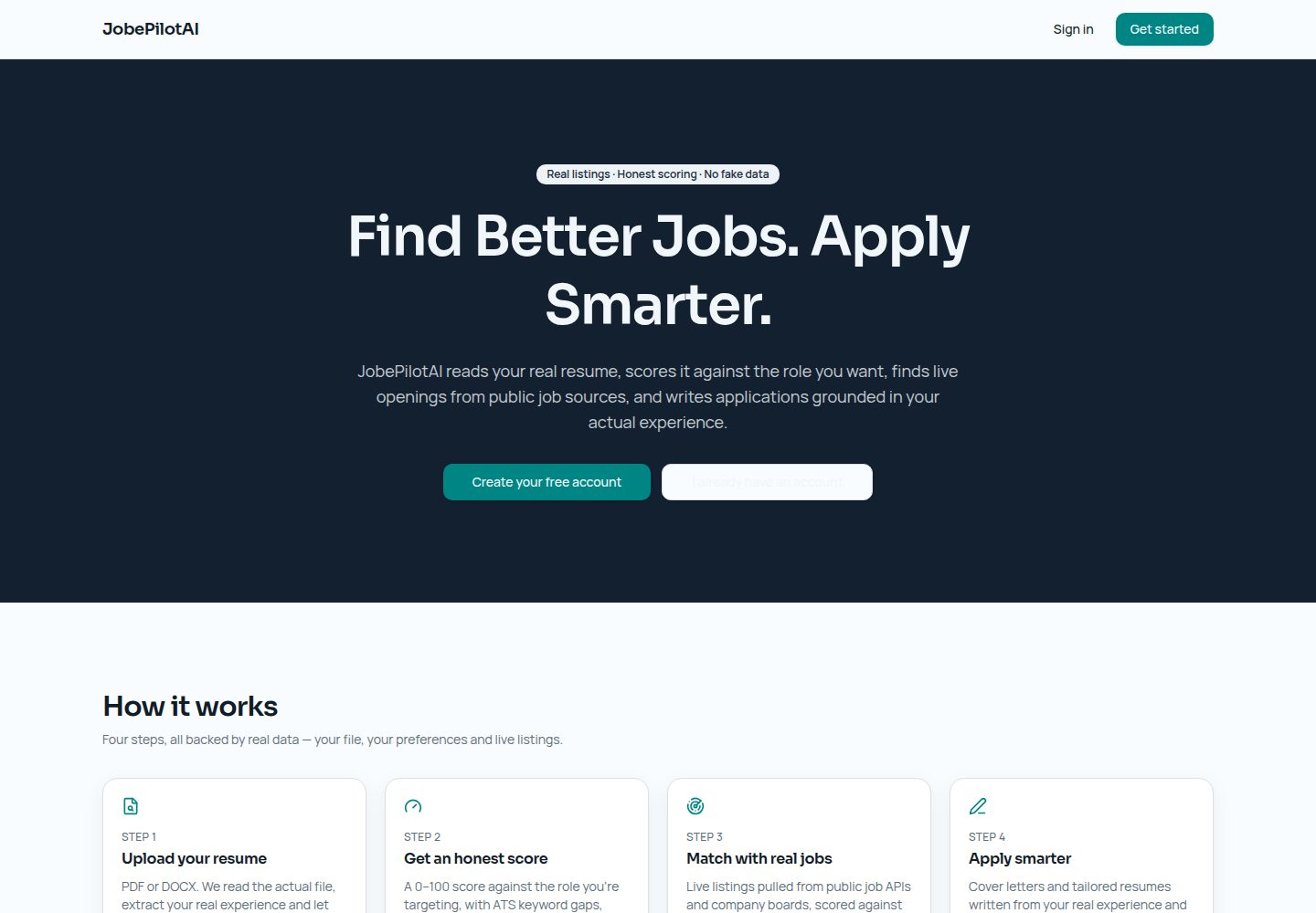 JobePilotAI public website screenshot