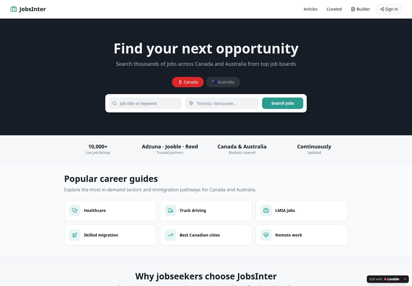 JobsInter public website screenshot