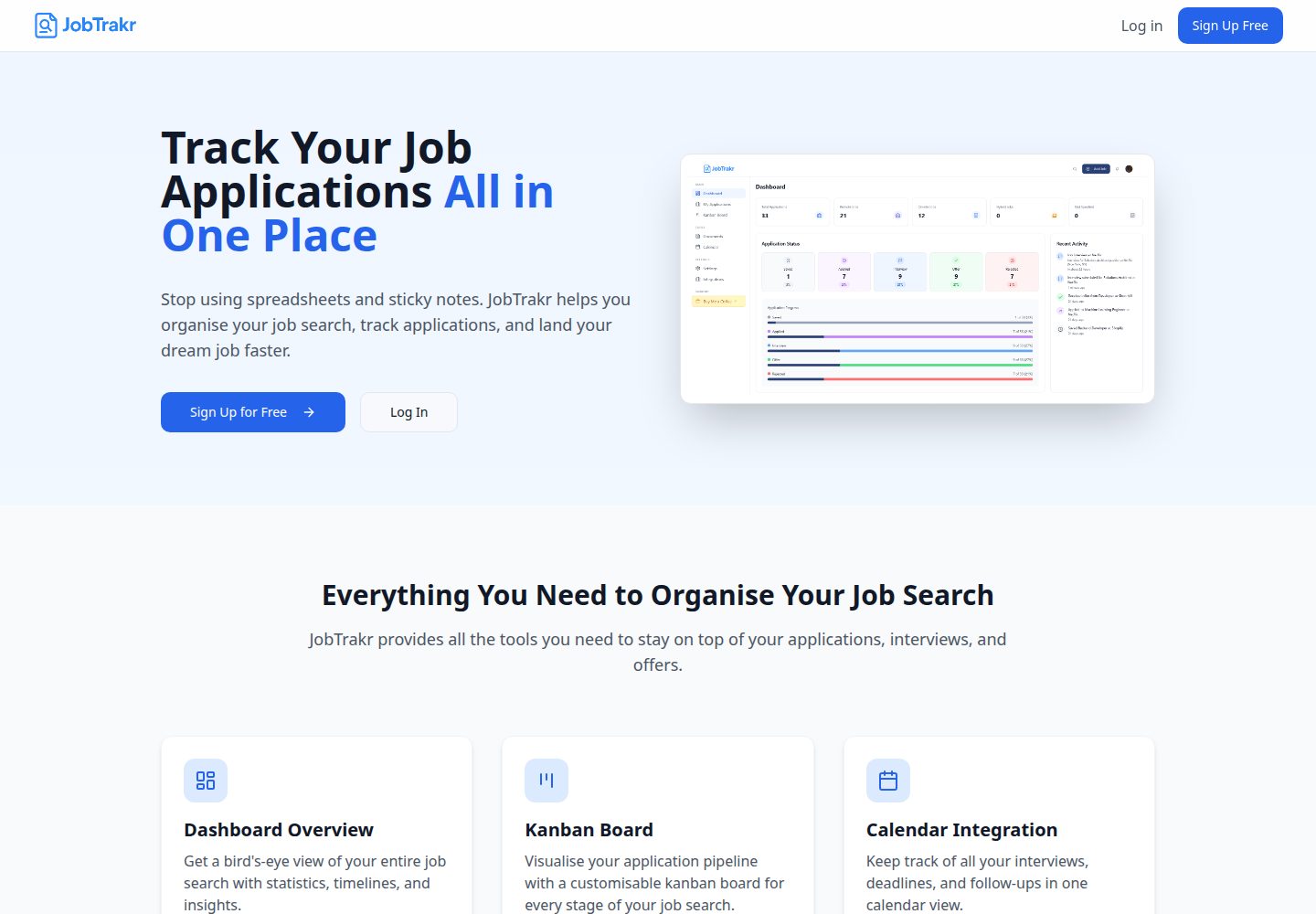 JobTrakr public website screenshot