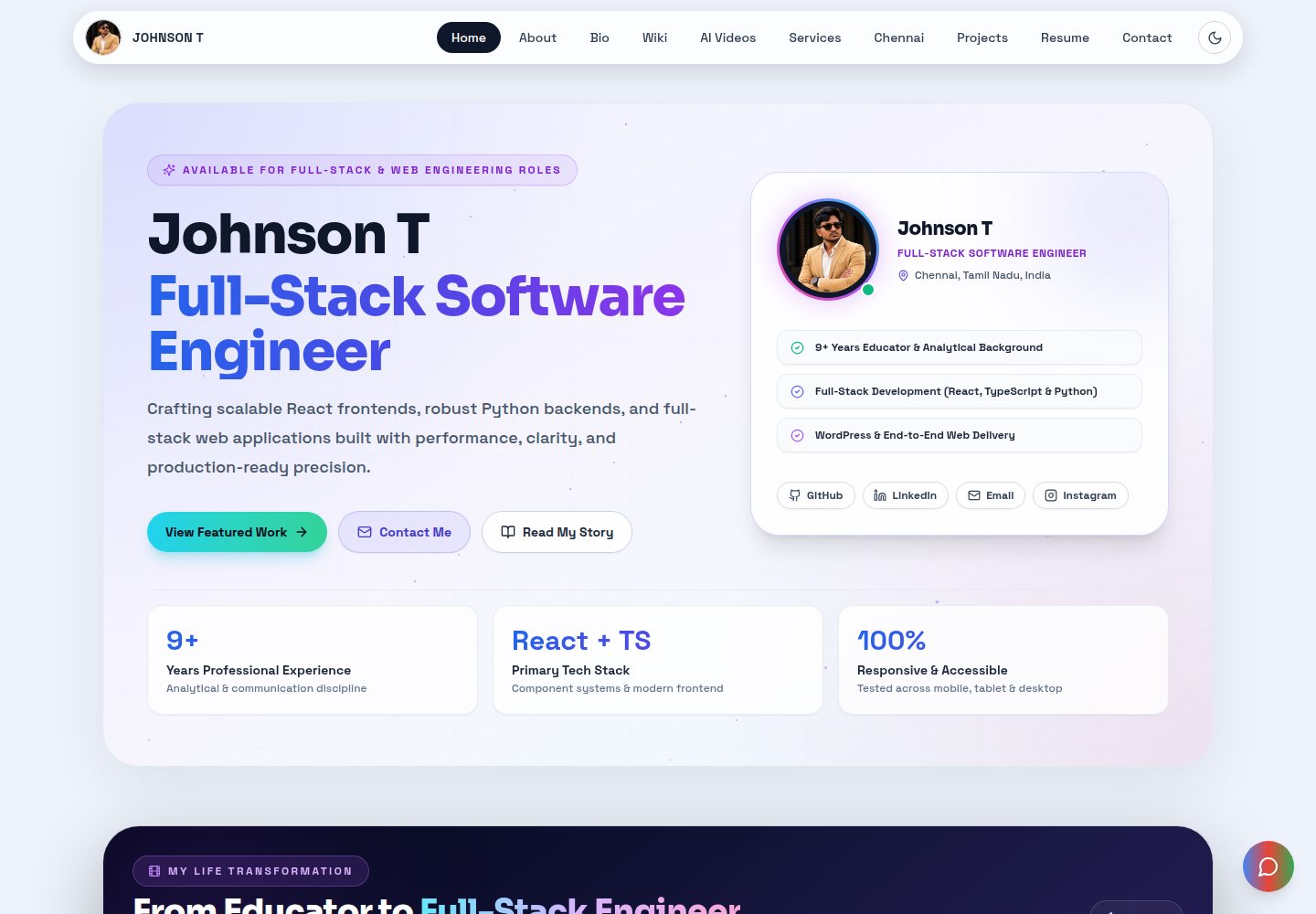 Johnson T public website screenshot