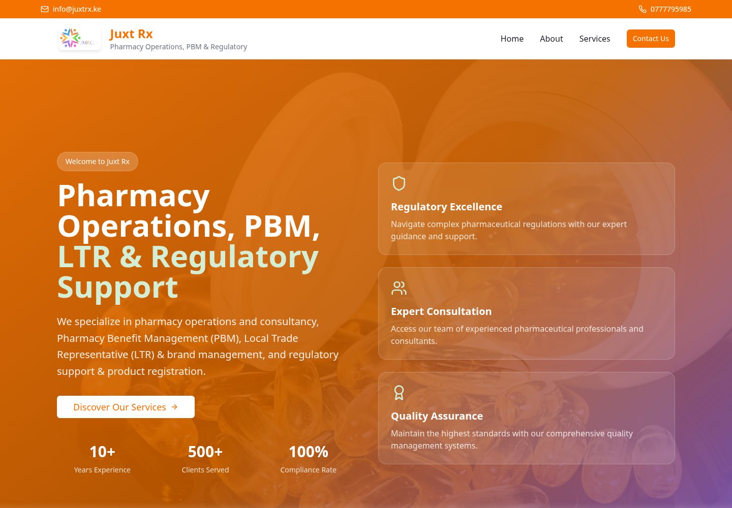 Juxt Rx public website screenshot