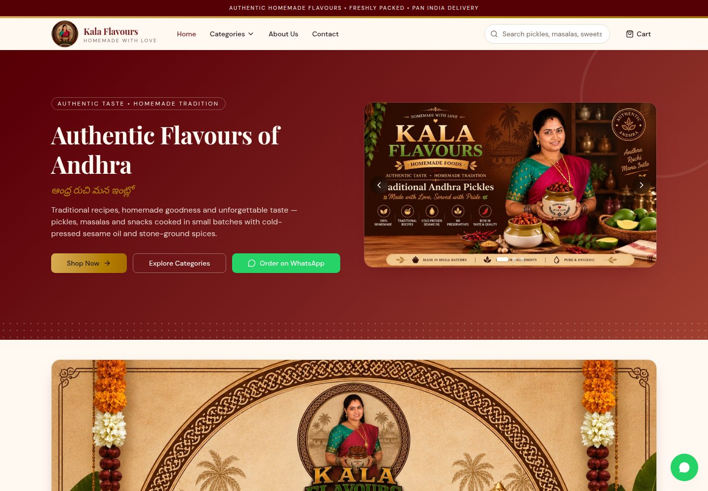 Kala Flavours public website screenshot