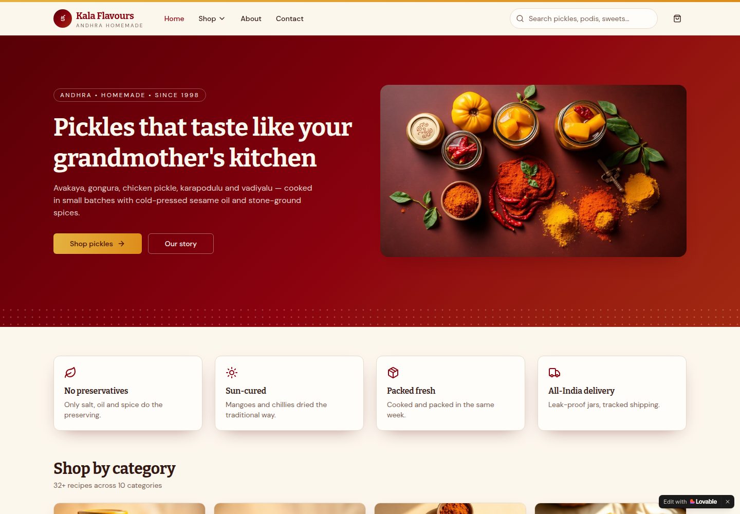Kala Flavours public website screenshot