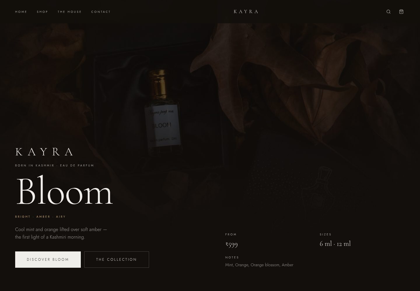 Kayra Perfumes public website screenshot