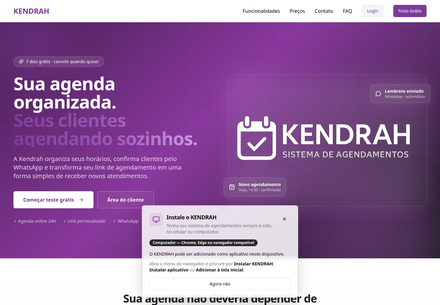 Kendrah public website screenshot