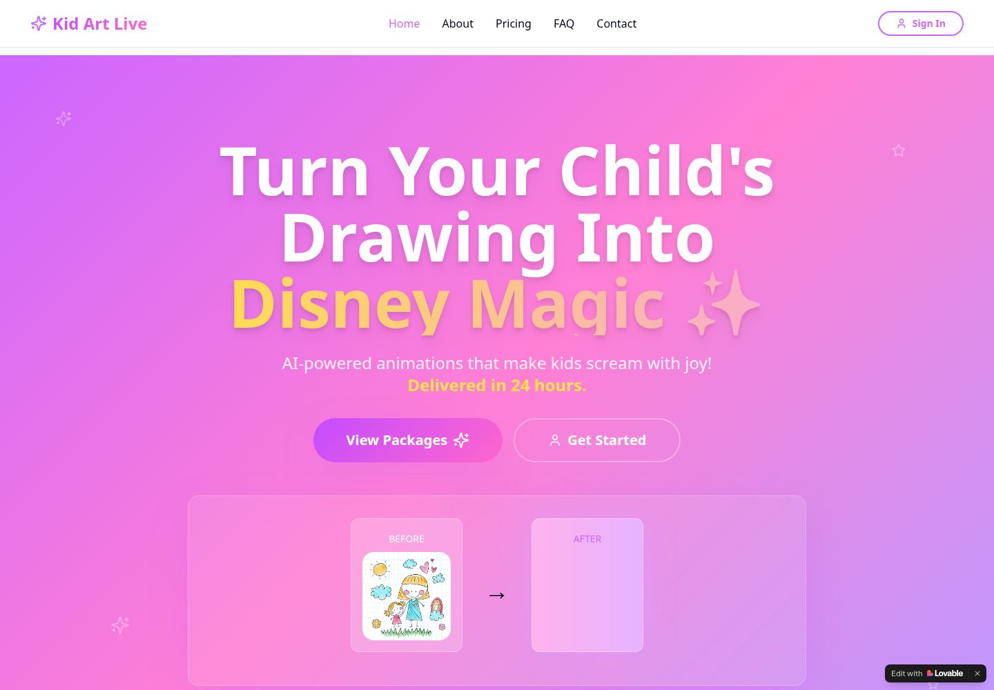 Kid Art Live public website screenshot