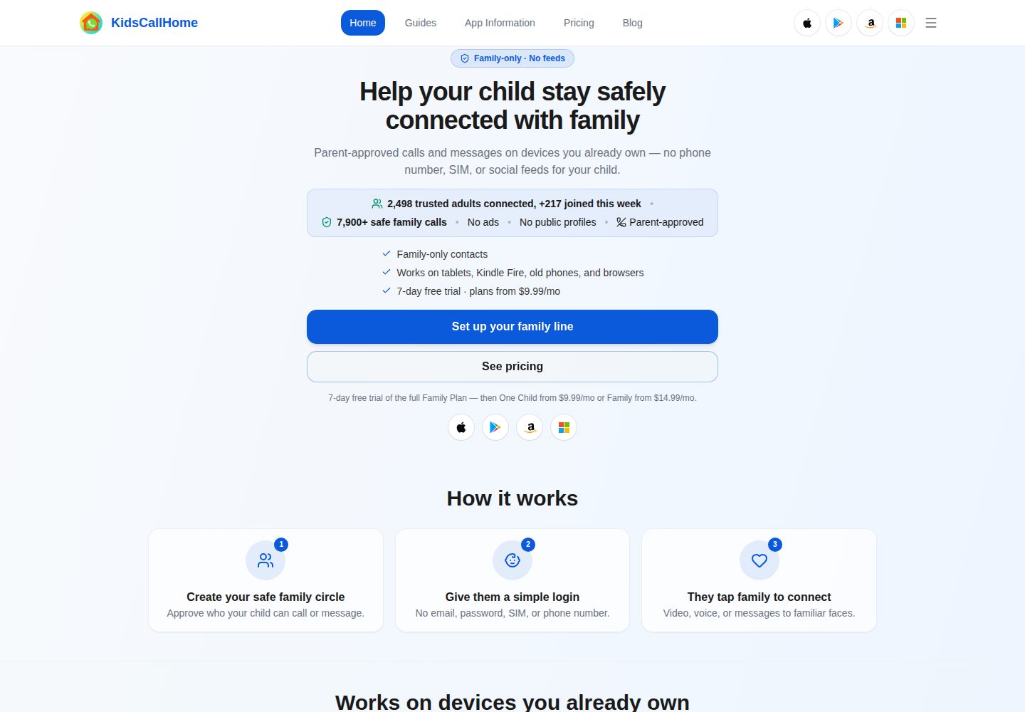 KidsCallHome public website screenshot