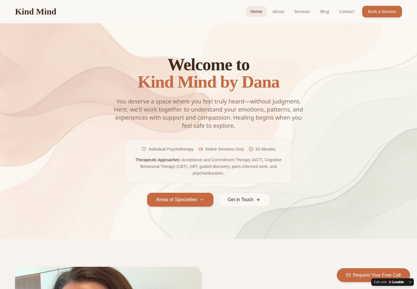 Kind Mind by Dana public website screenshot