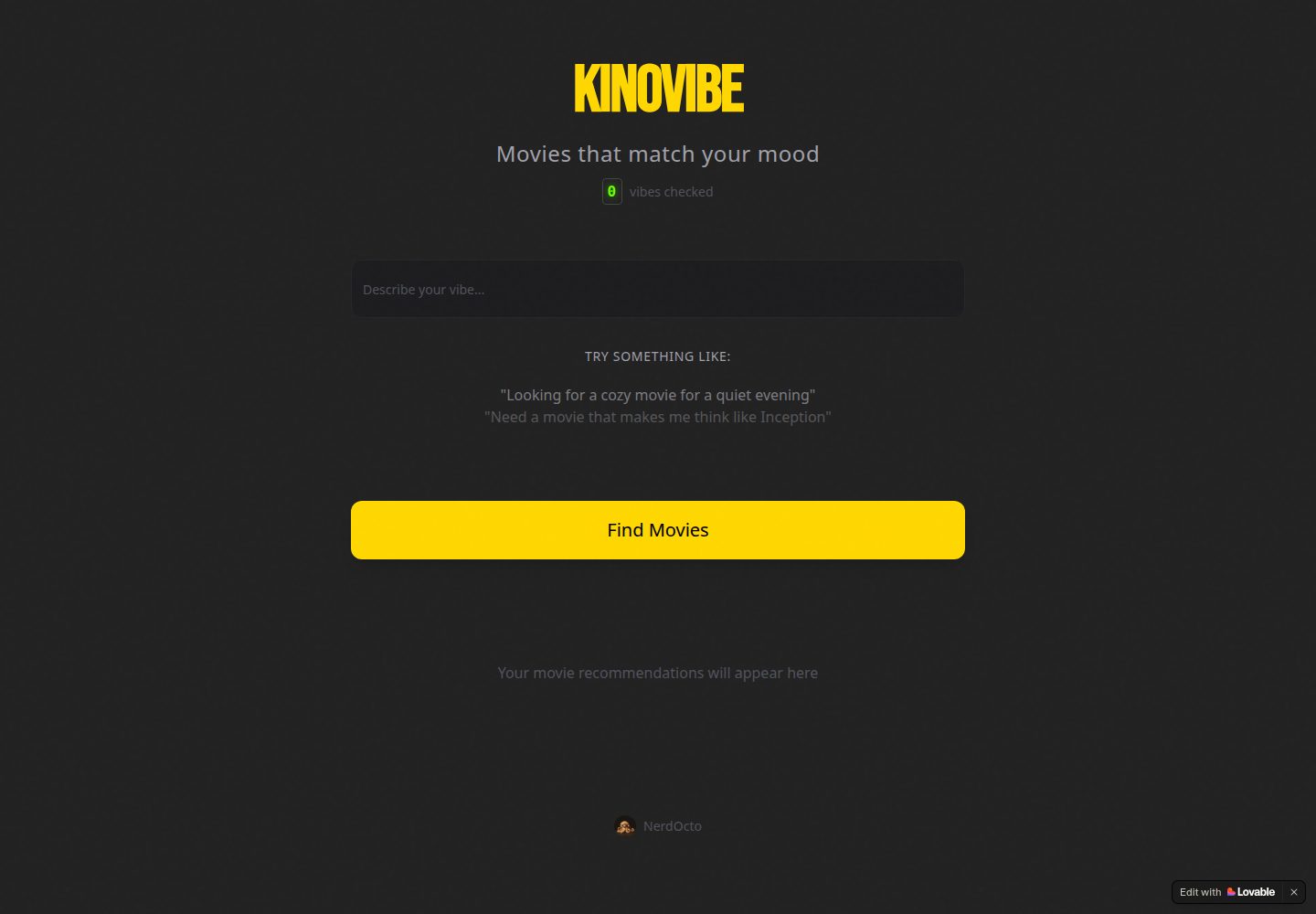 Kinovibe public website screenshot