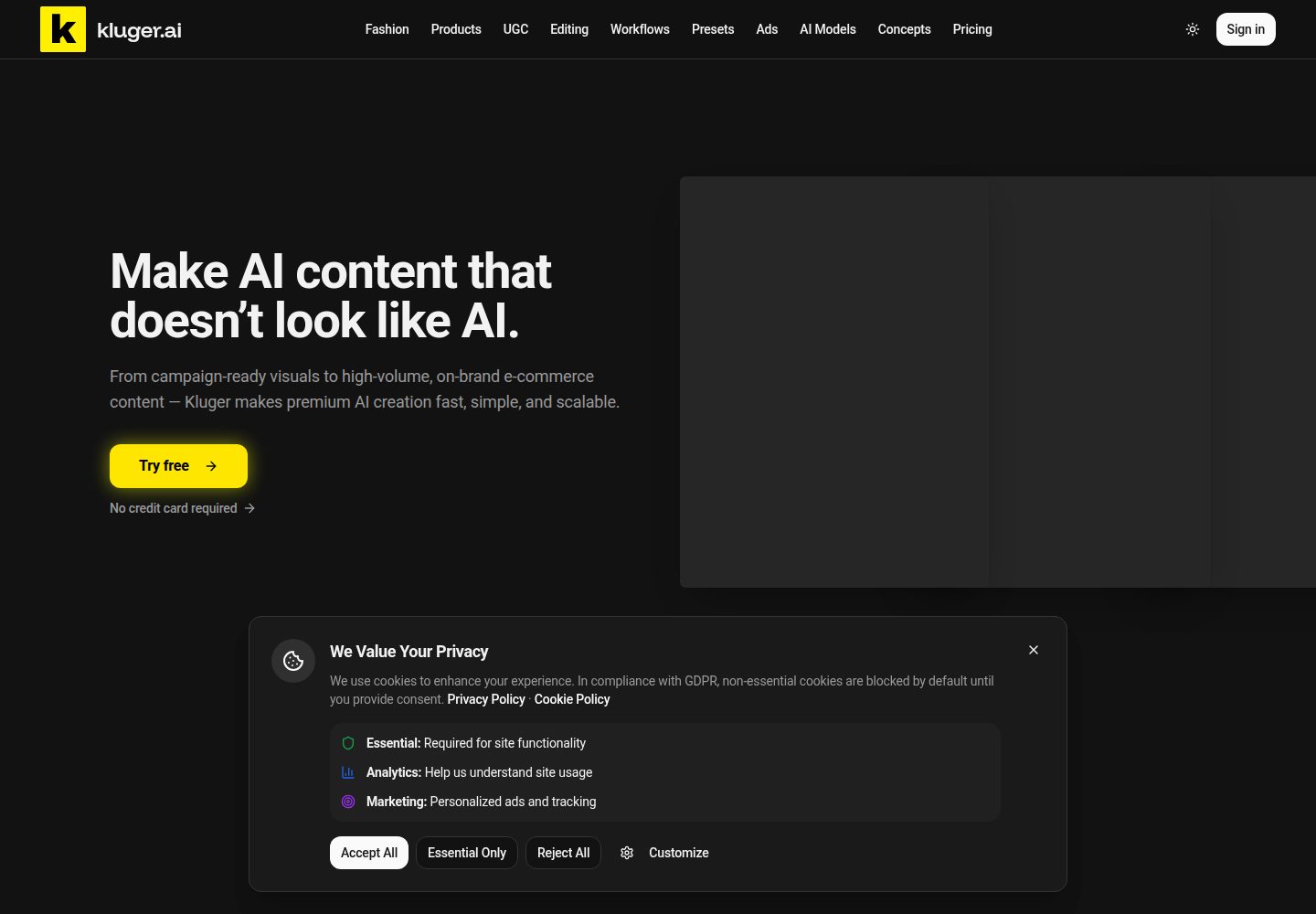 Kluger.ai public website screenshot