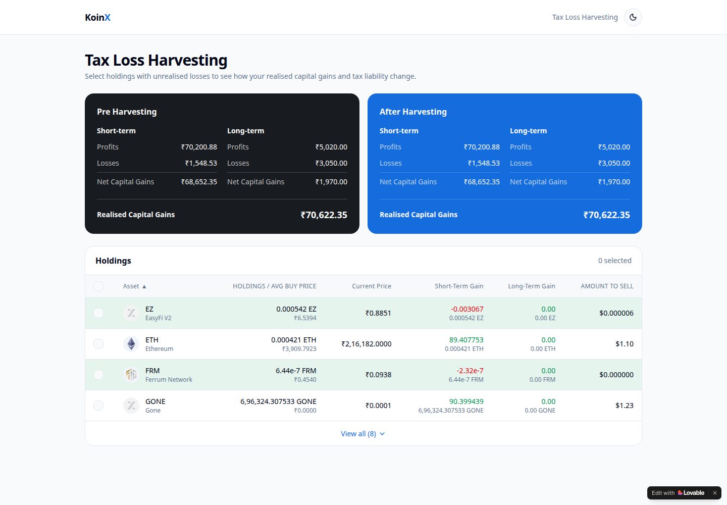 KoinX public website screenshot