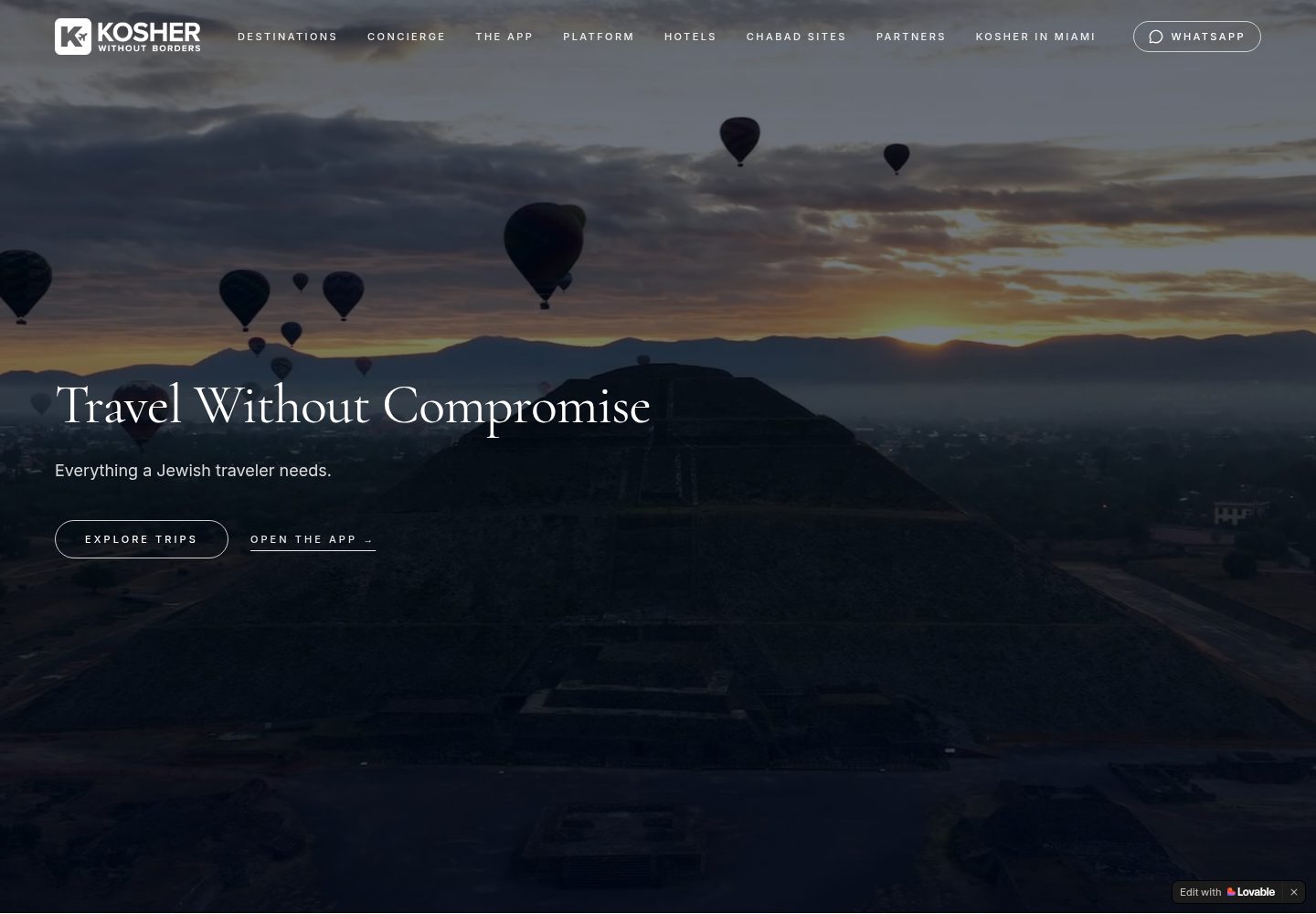 Kosher Without Borders public website screenshot