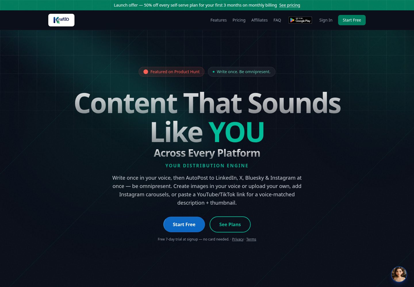 Kraflio public website screenshot