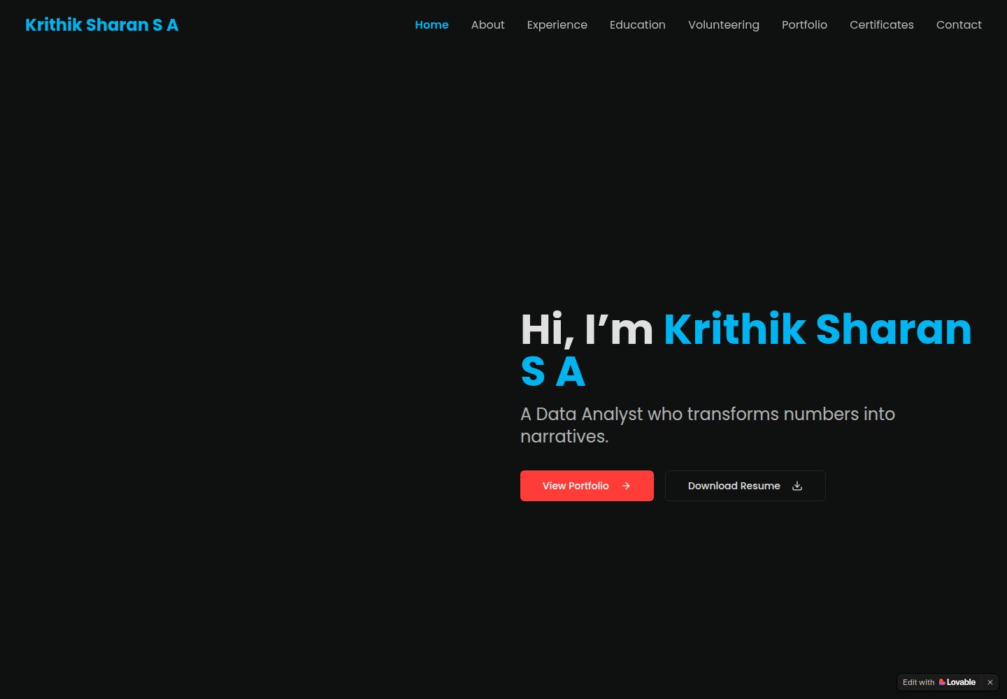 Krithik Sharan S A public website screenshot