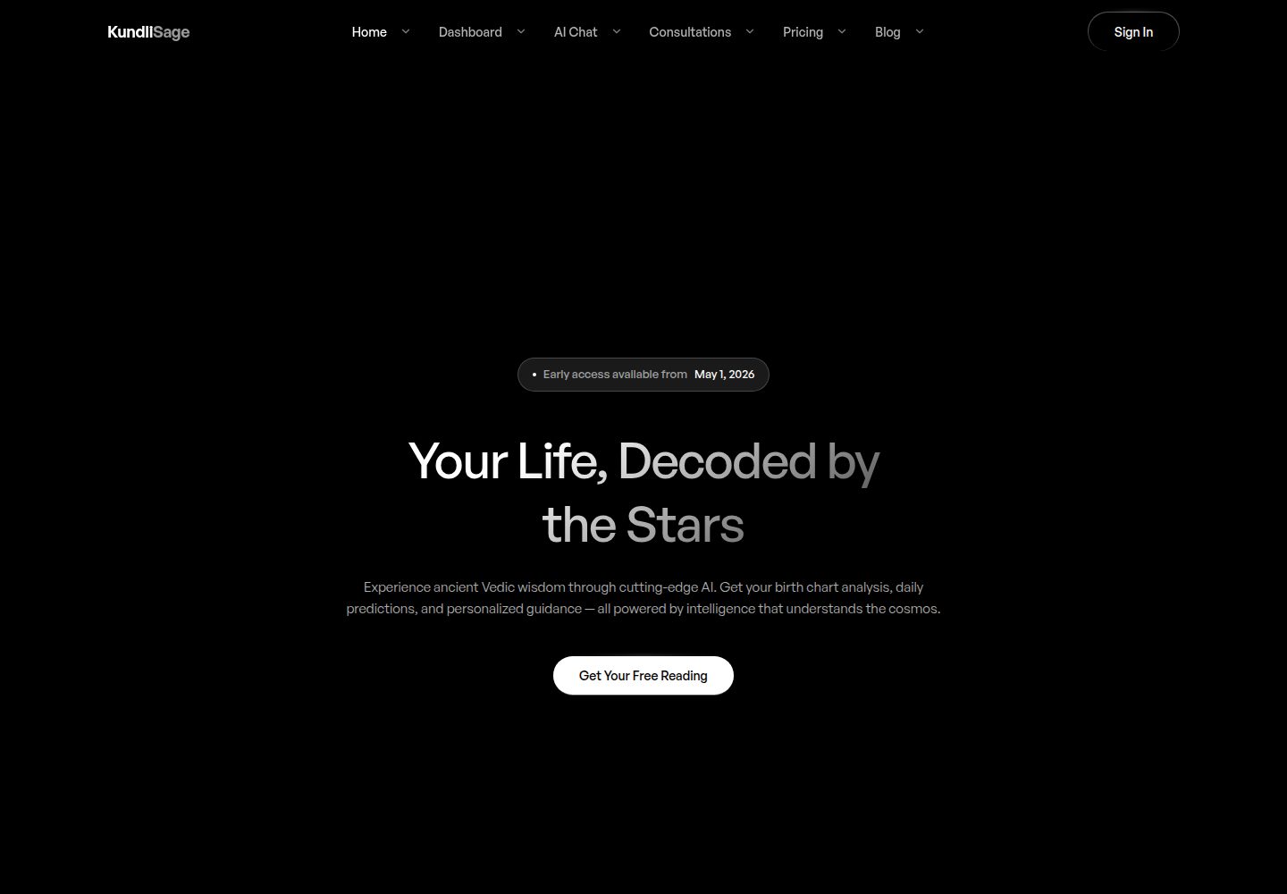 KundliSage public website screenshot