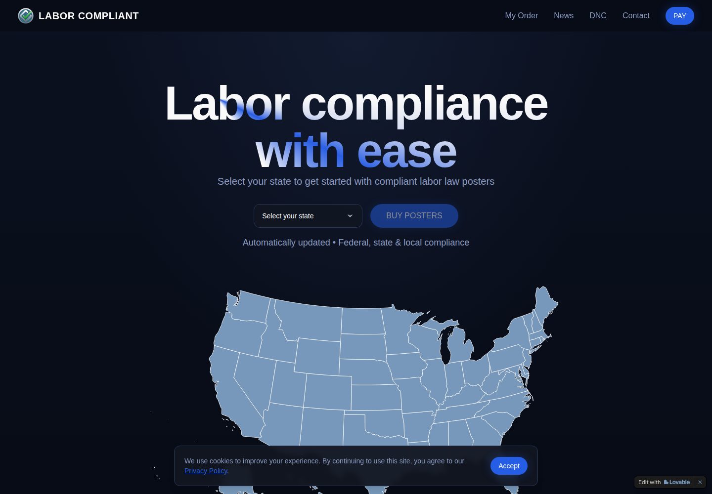 Labor Compliant public website screenshot