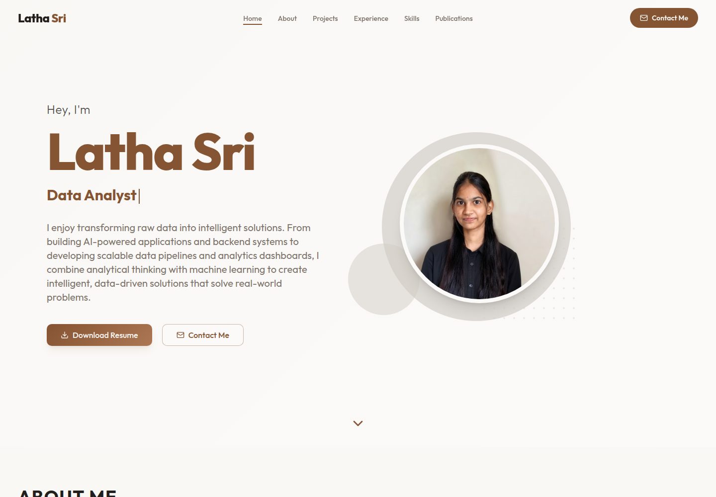 Latha Sri public website screenshot