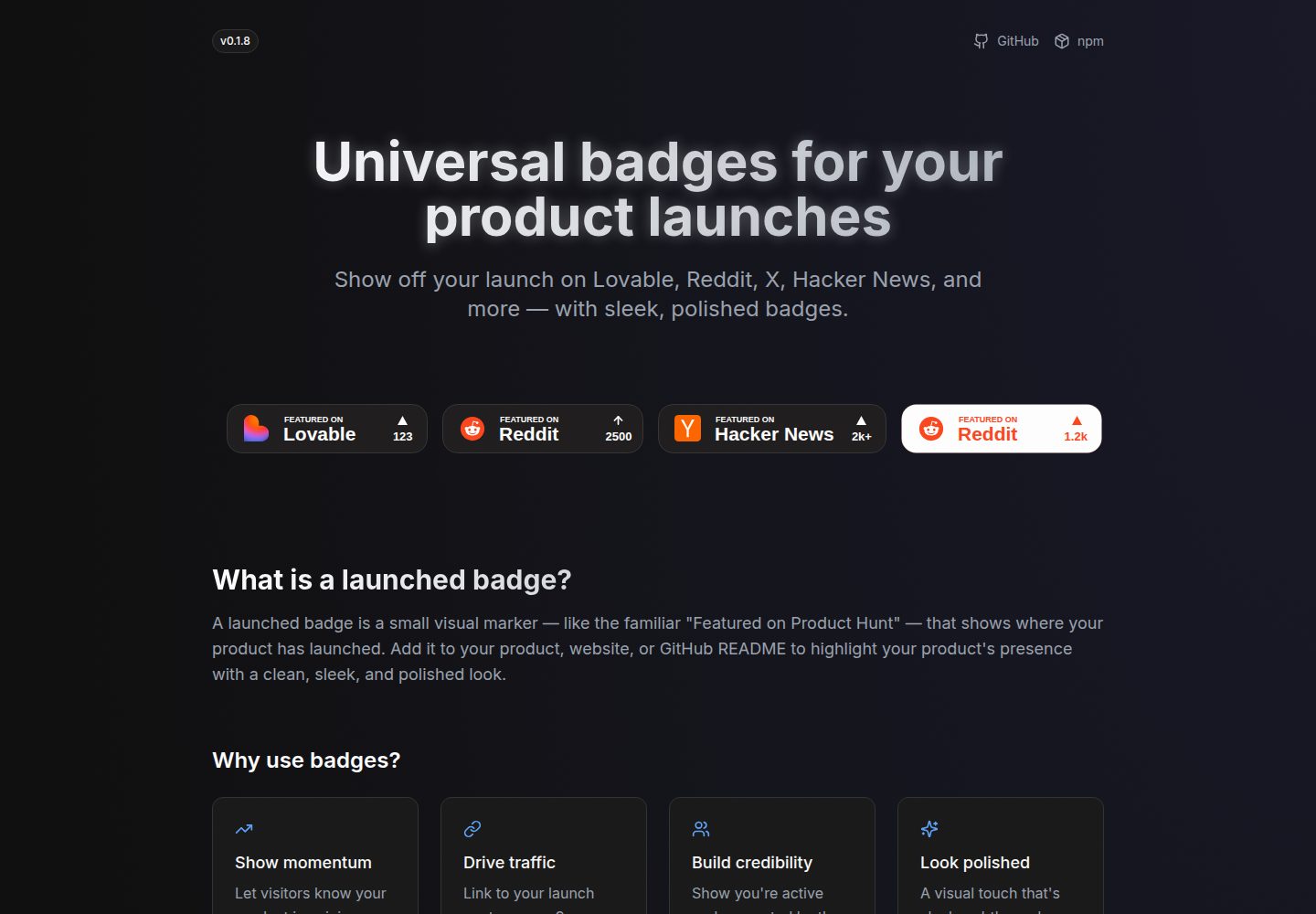 Launched Badges public website screenshot
