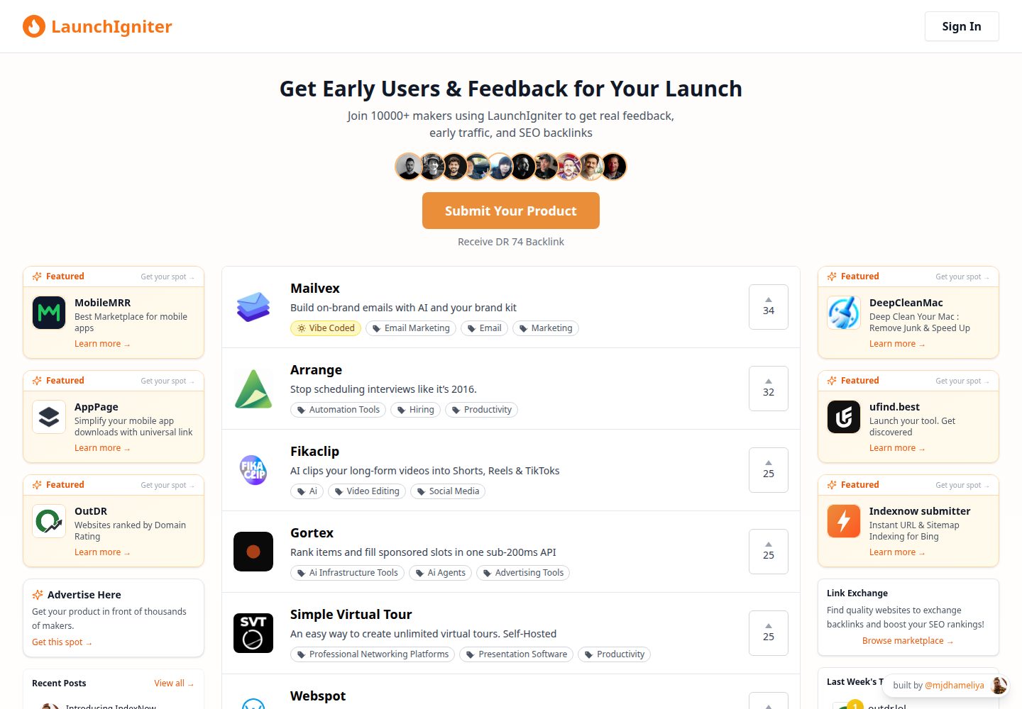 LaunchIgniter public website screenshot