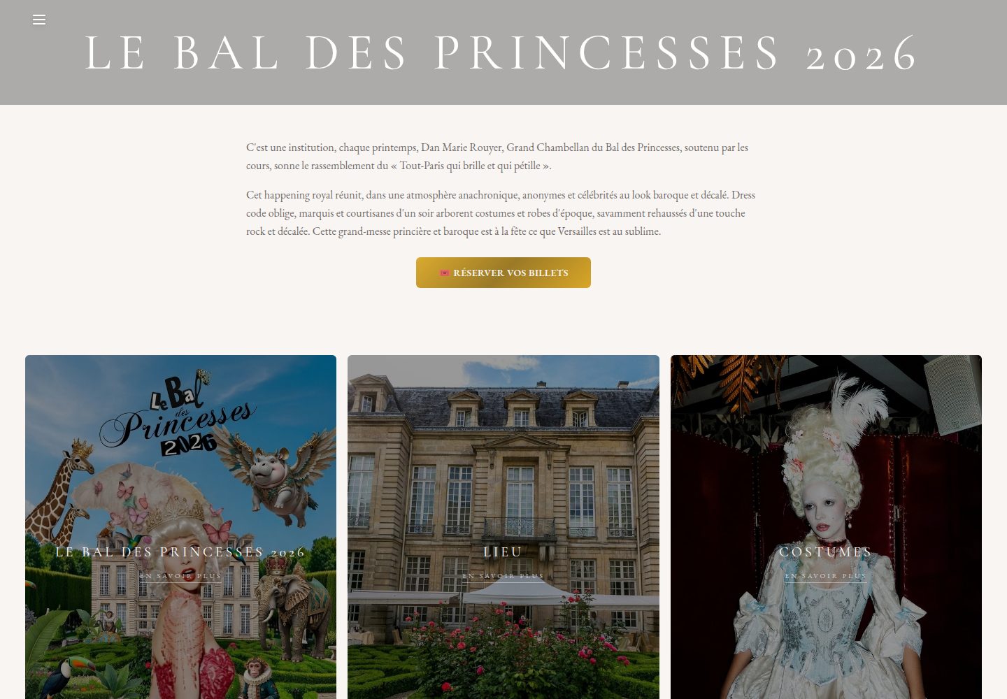 Le Bal des Princesses public website screenshot