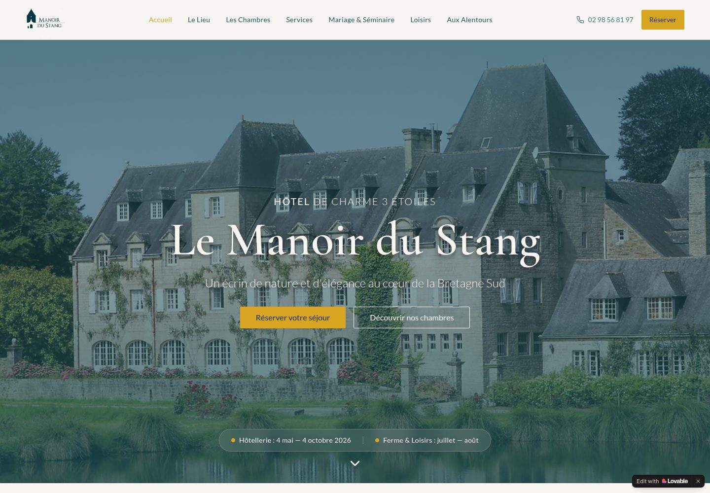 Le Manoir du Stang public website screenshot
