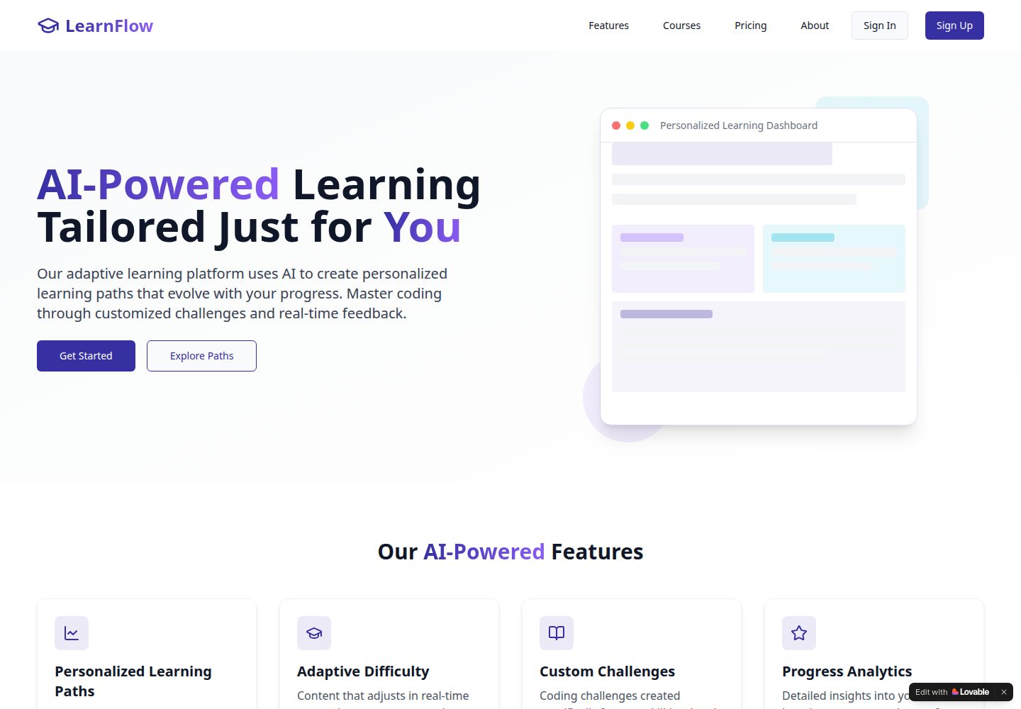 LearnFlow public website screenshot