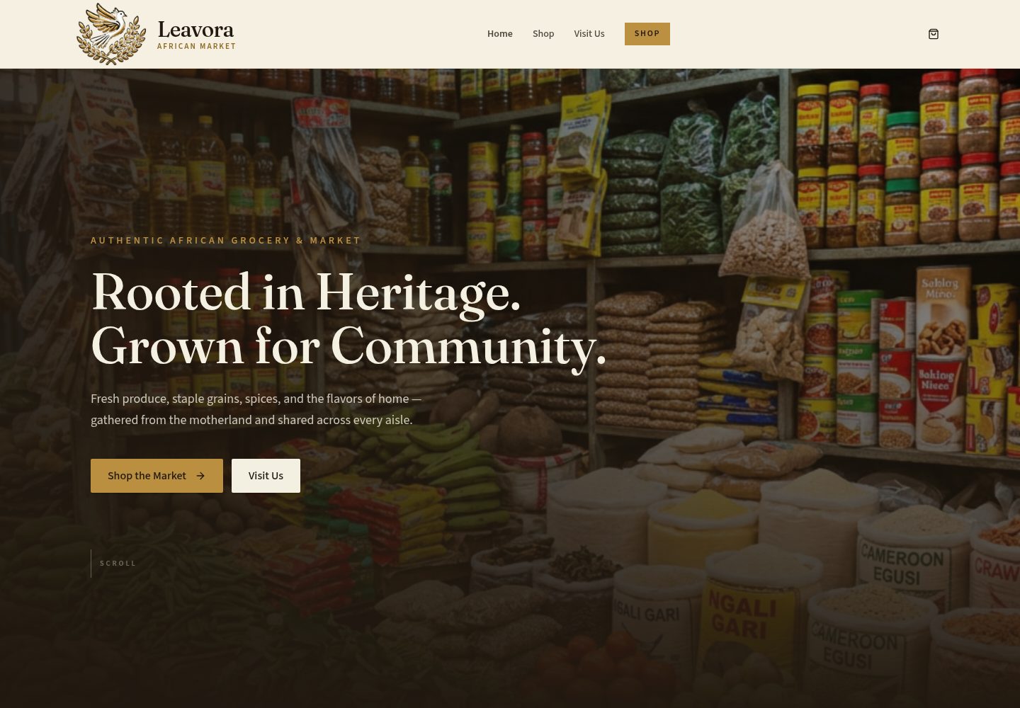 Leavora African Market public website screenshot