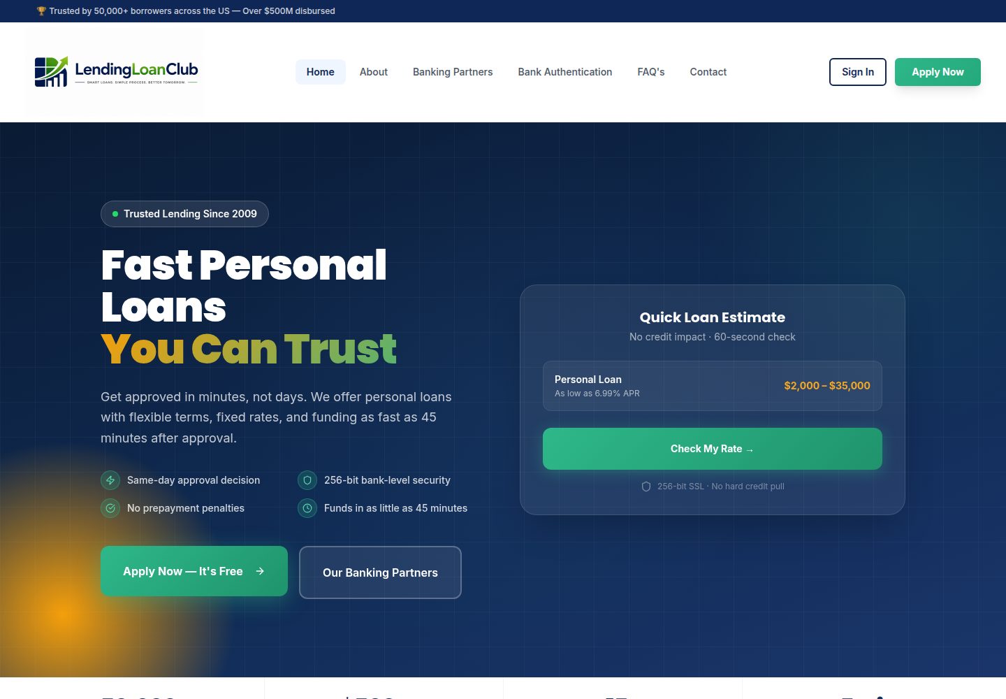 Lending Loan Club public website screenshot