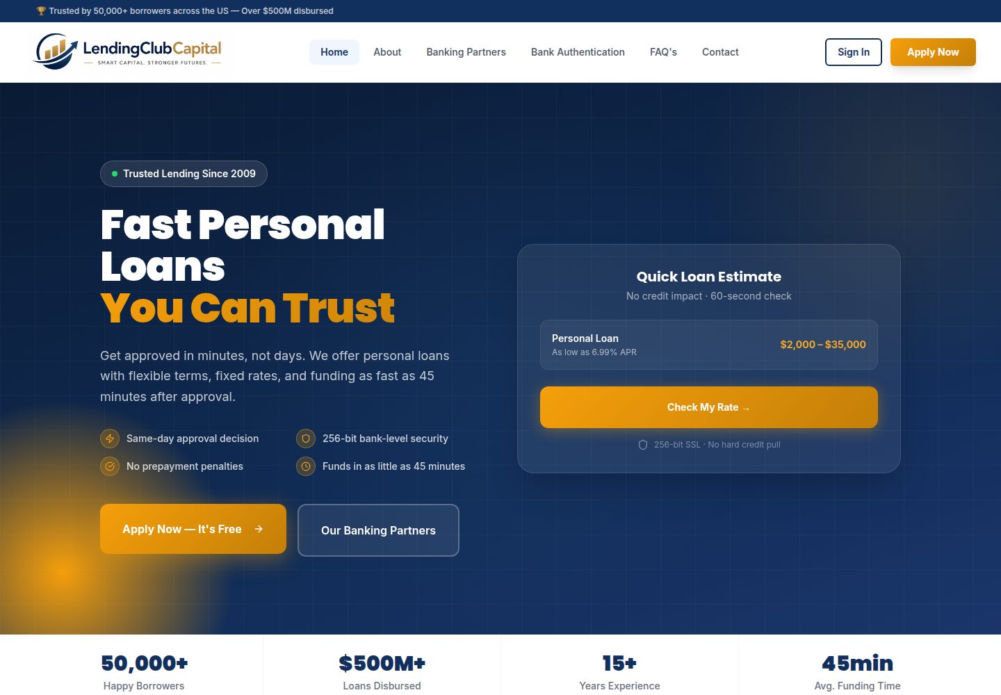 LendingClubCapital public website screenshot