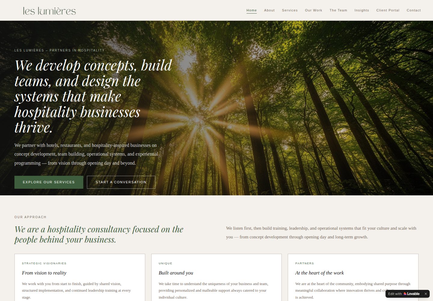 Les Lumières public website screenshot
