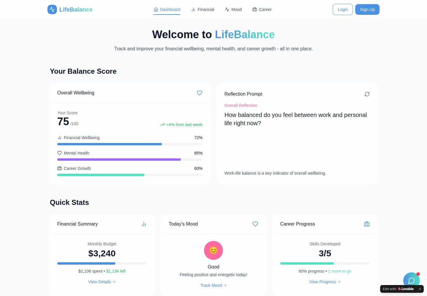 LifeBalance public website screenshot