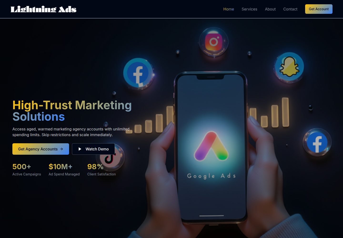 Lightning Ads public website screenshot