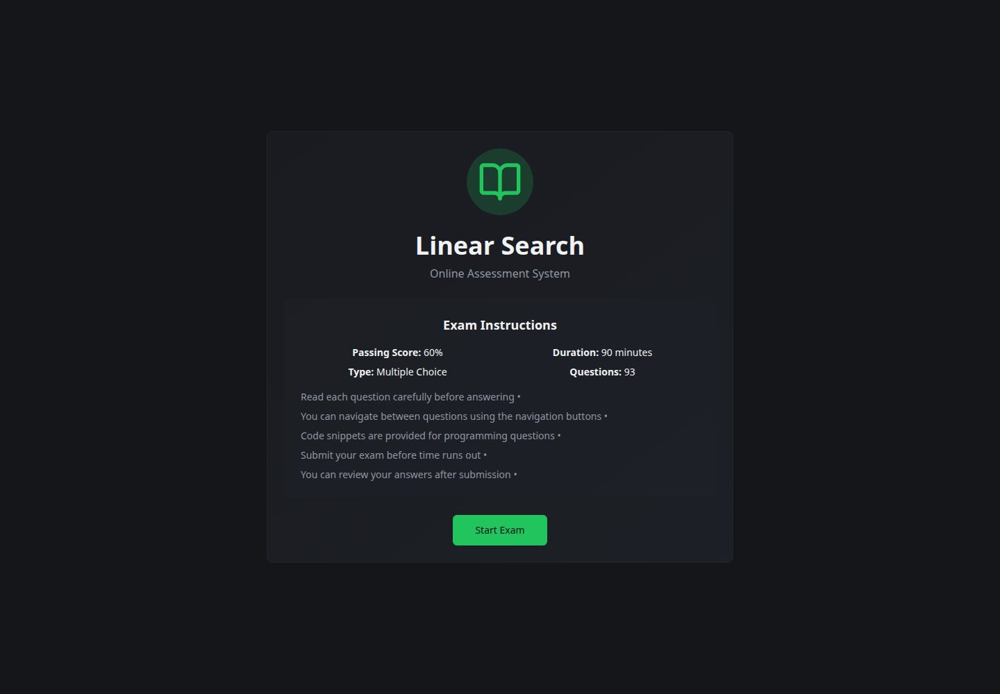 Linear Search public website screenshot