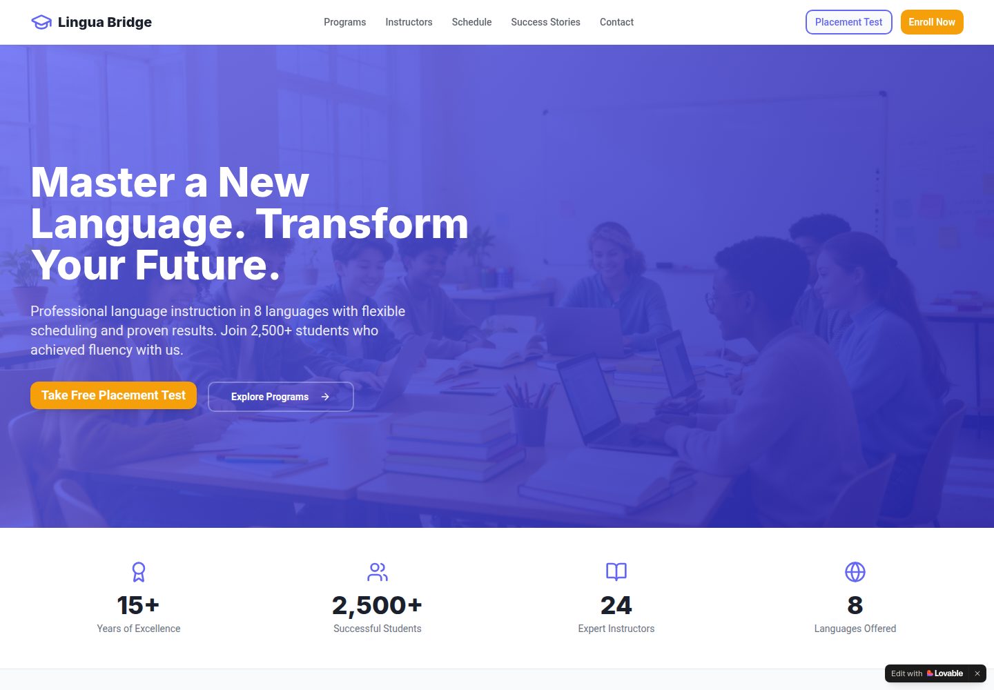 Lingua Bridge public website screenshot