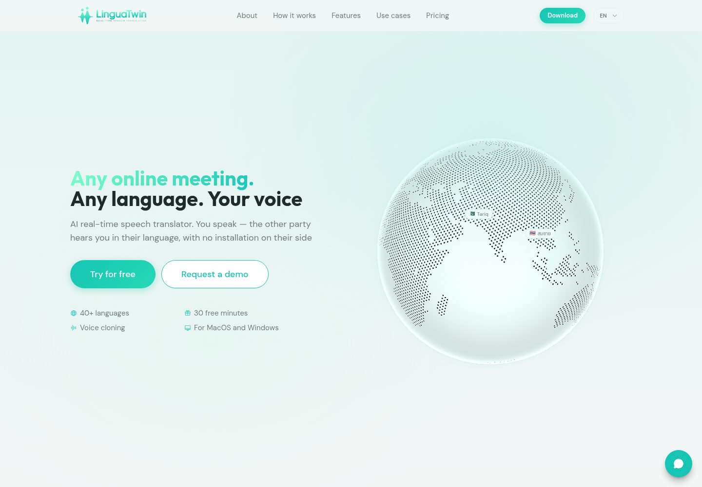 LinguaTwin public website screenshot